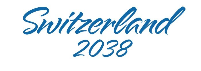 Switzerland 2038 wordmark alone in Bleu Ciel Alpine Script