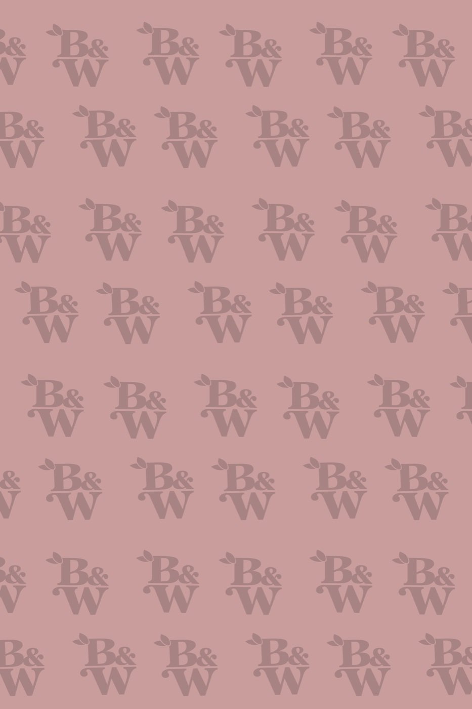Tonal repeat of the W, B, and ampersand monogram on dusty rose