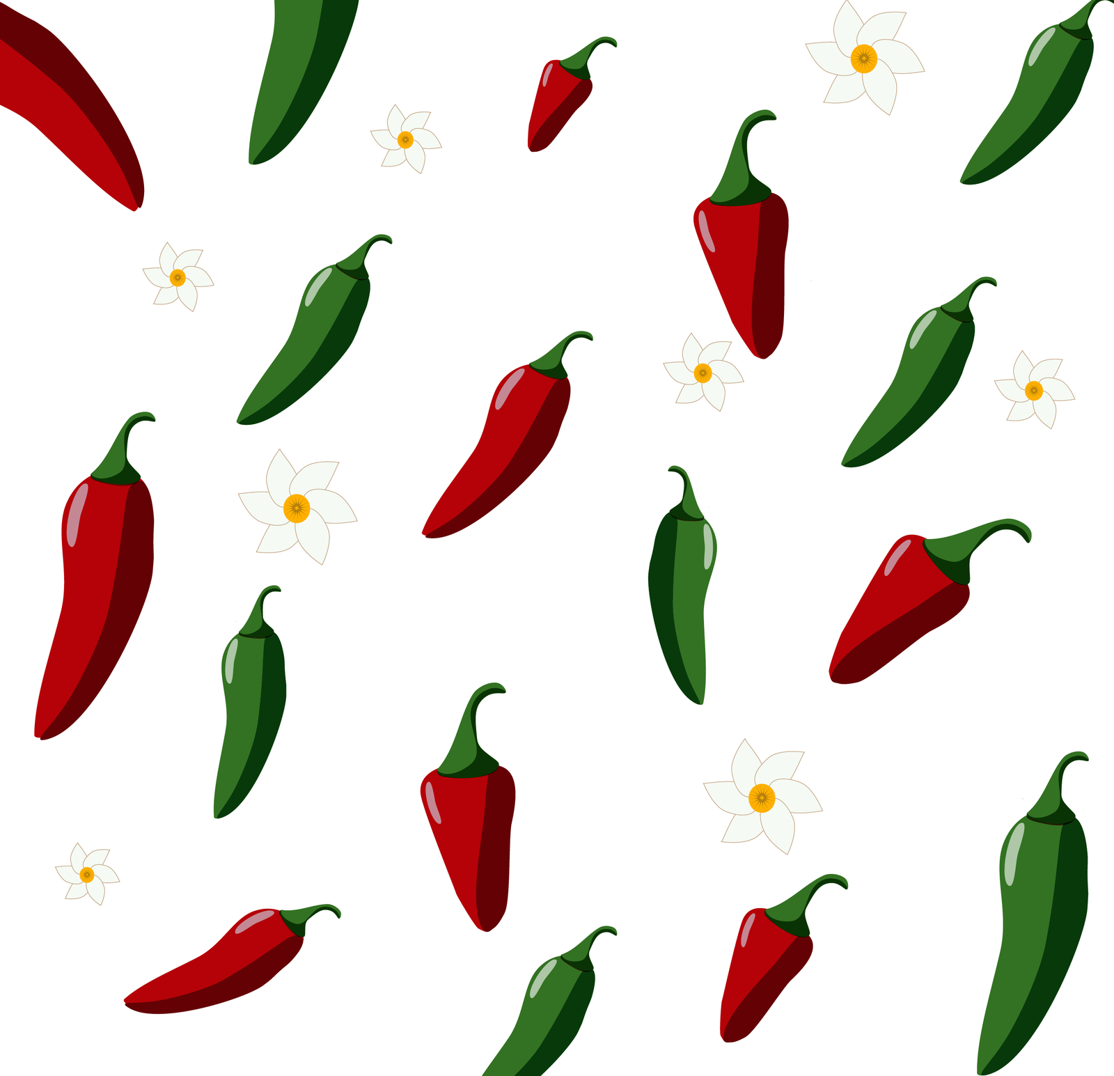 Pepper and blossom seamless pattern on transparency